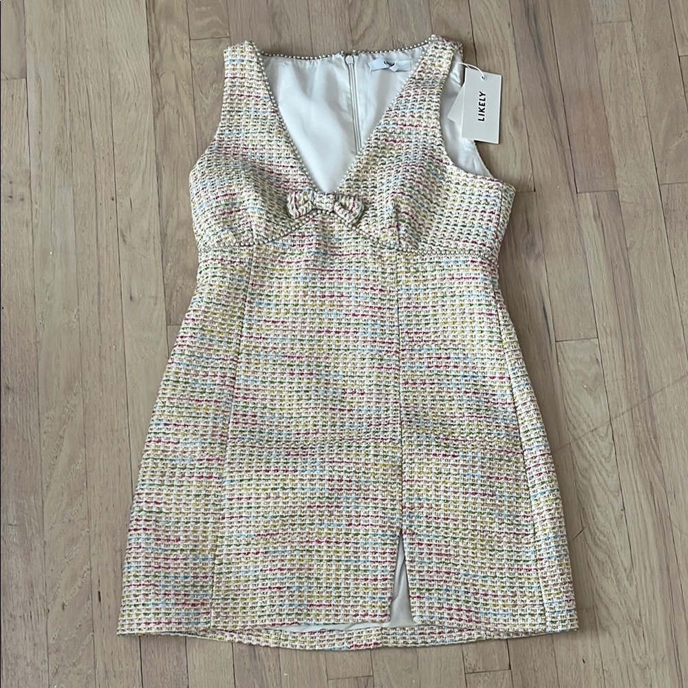 Elegant Tweed Dress with Bow Accent